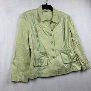 St. John Sport Green Cotton Blend‎ Button Front Jacket Blazer with Lace Trim